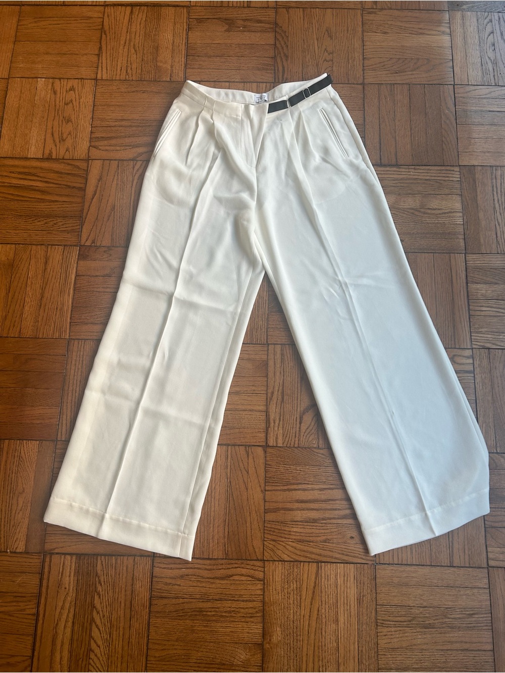 J. Crew Cream Wide-Leg Trousers with Black Trim